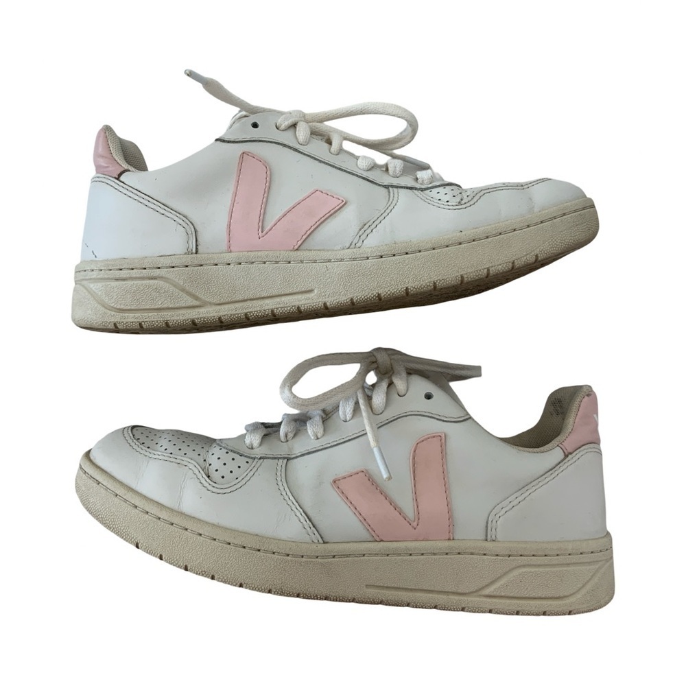 Veja V-10 Leather Sneaker Pink/White Size 7 - Picture 3 of 7